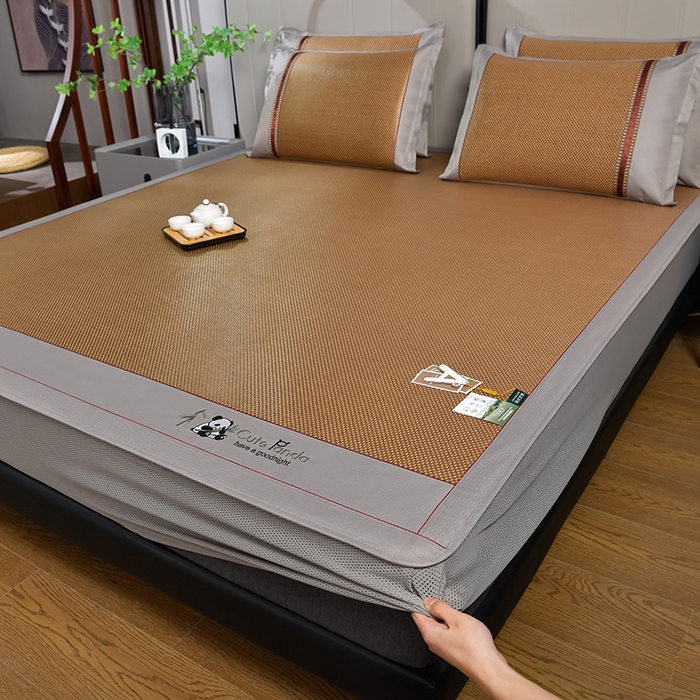 91家纺网 家纺一手货源 找家纺 小牛席业 2026新款加厚款-经典熊猫冰藤席（床笠款）凉席藤席冰藤席竹席空调席草席冰丝席豆豆席乳胶席三件套 加厚款-熊猫冰藤席（床笠款）-咖色