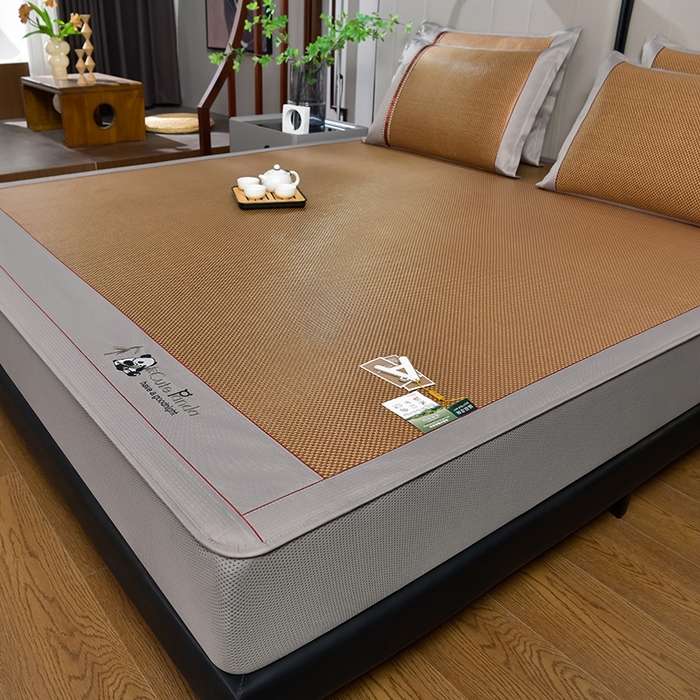 小牛席业 2026新款加厚款-经典熊猫冰藤席（床笠款）凉席藤席冰藤席竹席空调席草席冰丝席豆豆席乳胶席三件套 加厚款-熊猫冰藤席（床笠款）-咖色