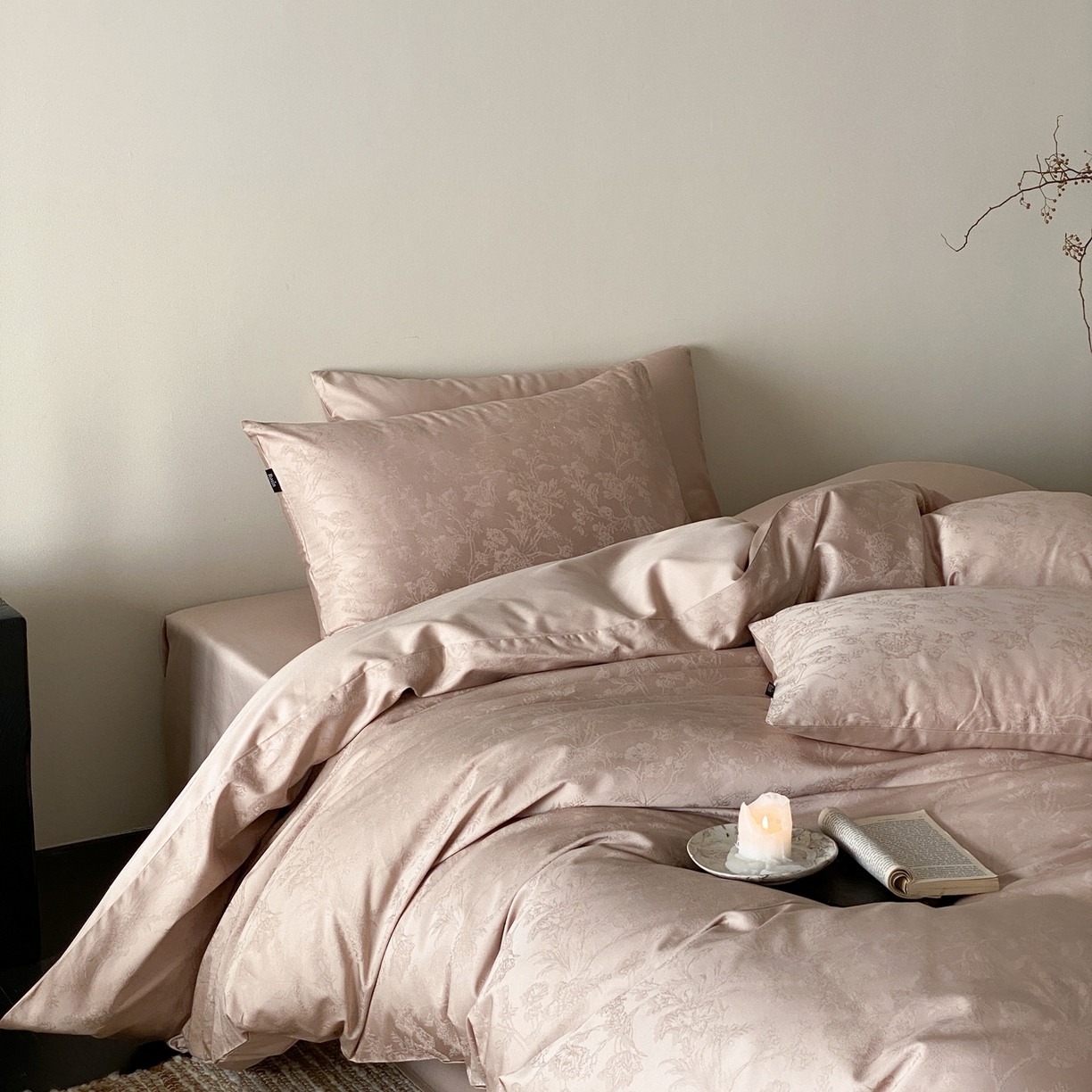 玉宇阁家居 2026新款50支双股全棉纯棉贡缎大提花四件套 自然之息-裸