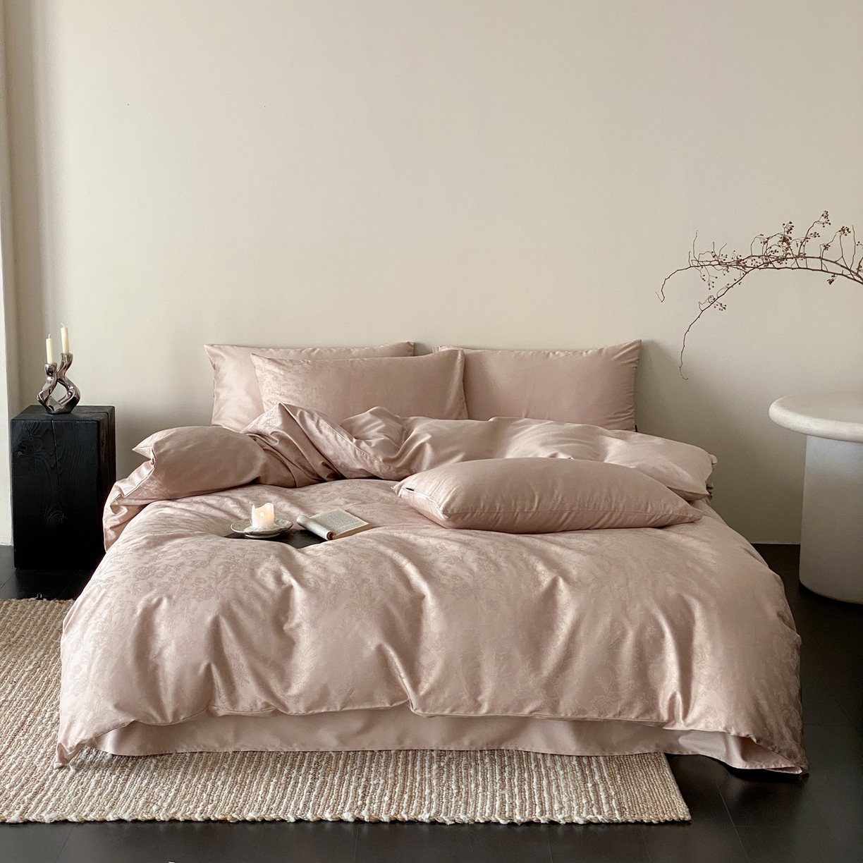 91家纺网 家纺一手货源 找家纺 玉宇阁家居 2026新款50支双股全棉纯棉贡缎大提花四件套 自然之息-裸