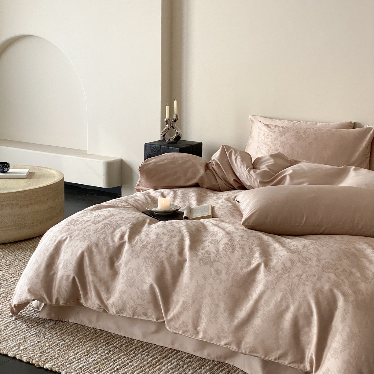 91家纺网 家纺一手货源 找家纺 玉宇阁家居 2026新款50支双股全棉纯棉贡缎大提花四件套 自然之息-裸