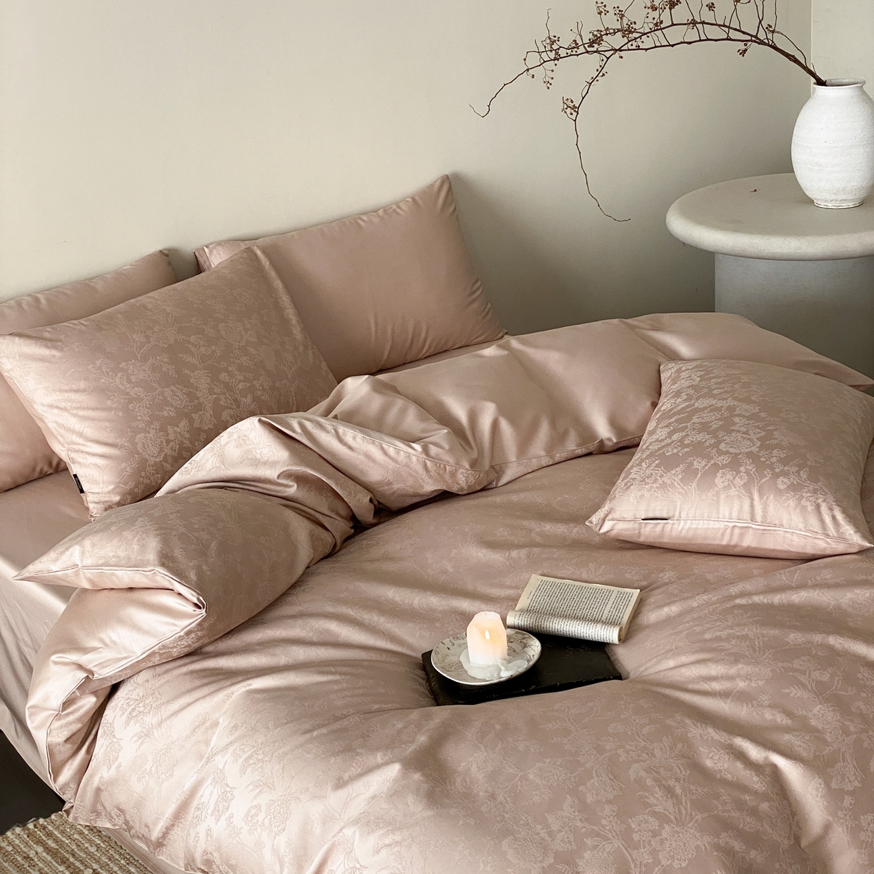 91家纺网 家纺一手货源 找家纺 玉宇阁家居 2026新款50支双股全棉纯棉贡缎大提花四件套 自然之息-裸