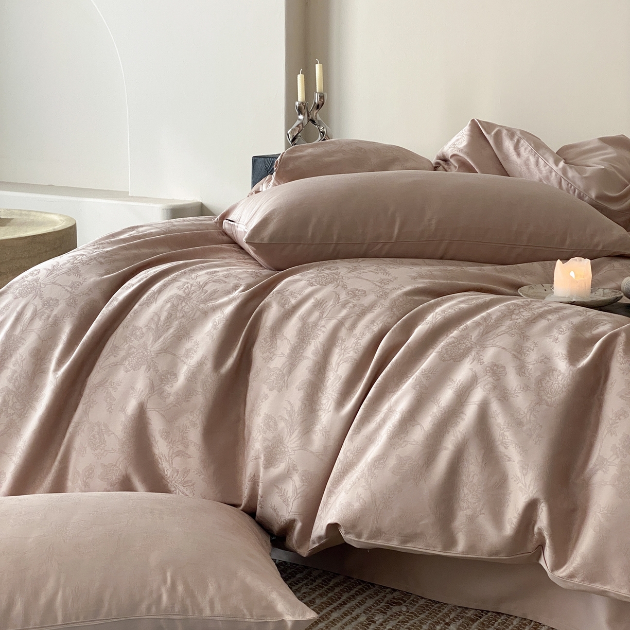 91家纺网 家纺一手货源 找家纺 玉宇阁家居 2026新款50支双股全棉纯棉贡缎大提花四件套 自然之息-裸