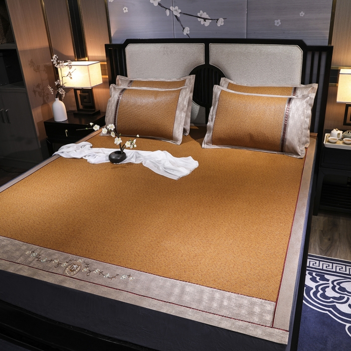 91家纺网 家纺一手货源 找家纺 小牛席业 2026新款绣花古藤凉席【双面席】凉席藤席冰藤席竹席空调席草席冰丝席豆豆席乳胶席三件套 红棕古藤双面席