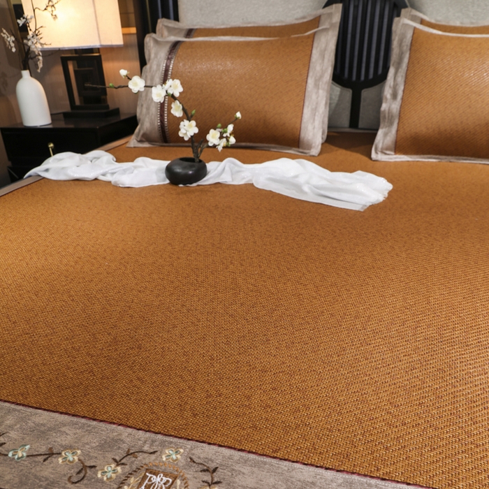 91家纺网 家纺一手货源 找家纺 小牛席业 2026新款绣花古藤凉席【双面席】凉席藤席冰藤席竹席空调席草席冰丝席豆豆席乳胶席三件套 红棕古藤双面席