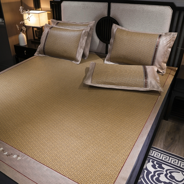 91家纺网 家纺一手货源 找家纺 小牛席业 2026新款绣花古藤凉席【双面席】凉席藤席冰藤席竹席空调席草席冰丝席豆豆席乳胶席三件套 黄古藤席双面席