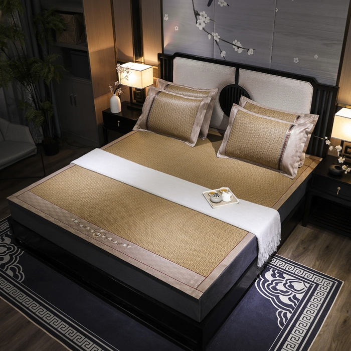 91家纺网 家纺一手货源 找家纺 小牛席业 2026新款绣花古藤凉席【双面席】凉席藤席冰藤席竹席空调席草席冰丝席豆豆席乳胶席三件套 黄古藤席双面席