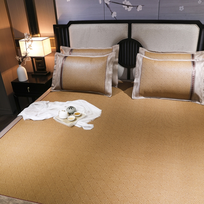 91家纺网 家纺一手货源 找家纺 小牛席业 2026新款绣花古藤凉席【双面席】凉席藤席冰藤席竹席空调席草席冰丝席豆豆席乳胶席三件套 夏日摩卡双面席