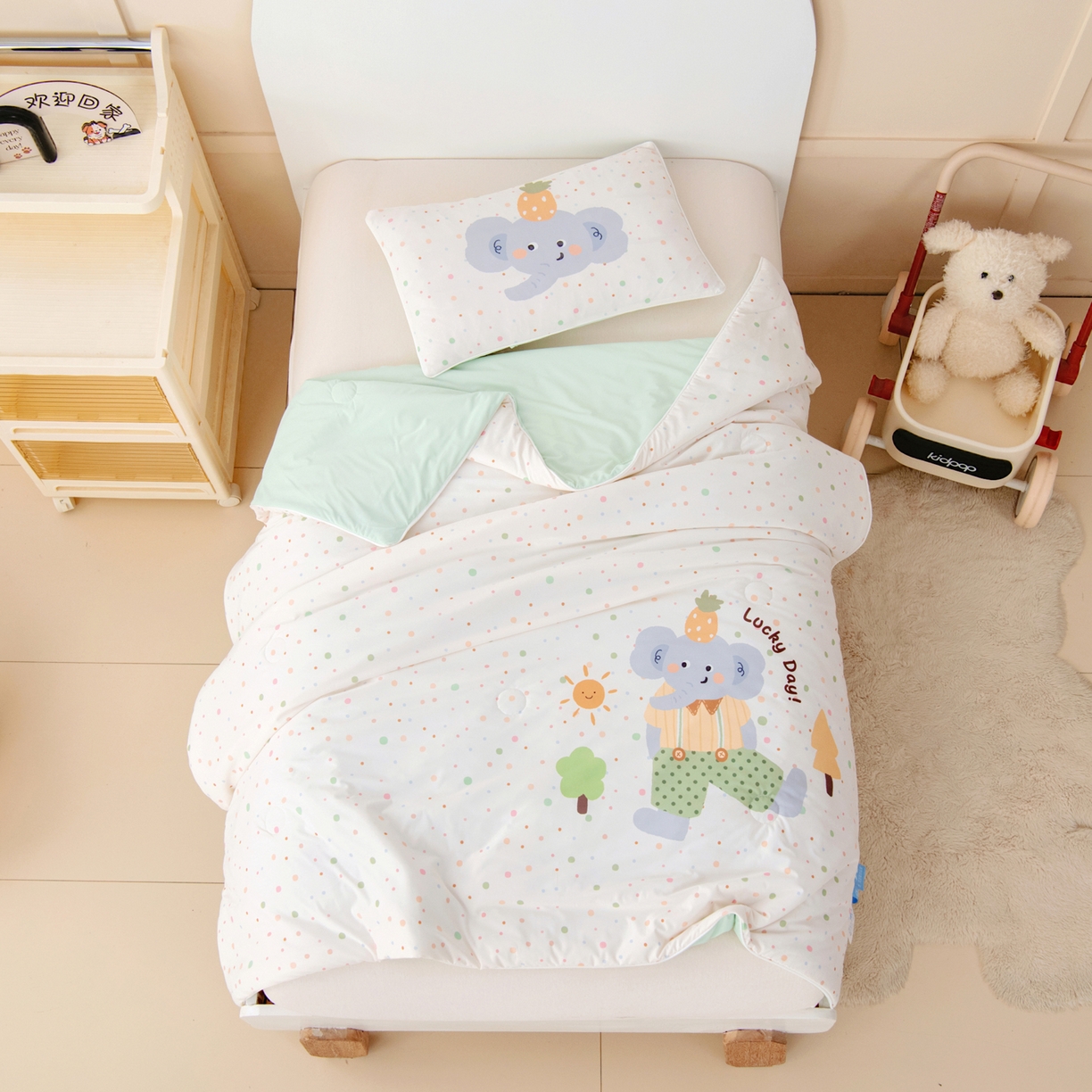 91家纺网 家纺一手货源 找家纺 御棉坊 御棉坊2026清爽A类凉感幼儿园夏凉被宝宝午睡薄被子儿童空调被夏被 阳光小象