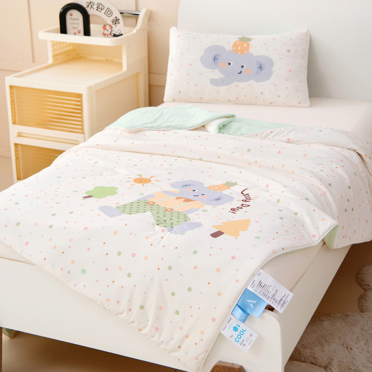 91家纺网 家纺一手货源 找家纺 御棉坊 御棉坊2026清爽A类凉感幼儿园夏凉被宝宝午睡薄被子儿童空调被夏被 阳光小象