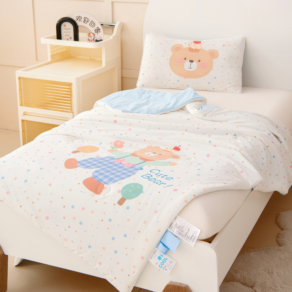 91家纺网 家纺一手货源 找家纺 御棉坊 御棉坊2026清爽A类凉感幼儿园夏凉被宝宝午睡薄被子儿童空调被夏被 绅士小熊
