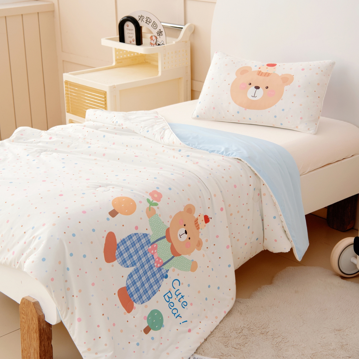 91家纺网 家纺一手货源 找家纺 御棉坊 御棉坊2026清爽A类凉感幼儿园夏凉被宝宝午睡薄被子儿童空调被夏被 绅士小熊