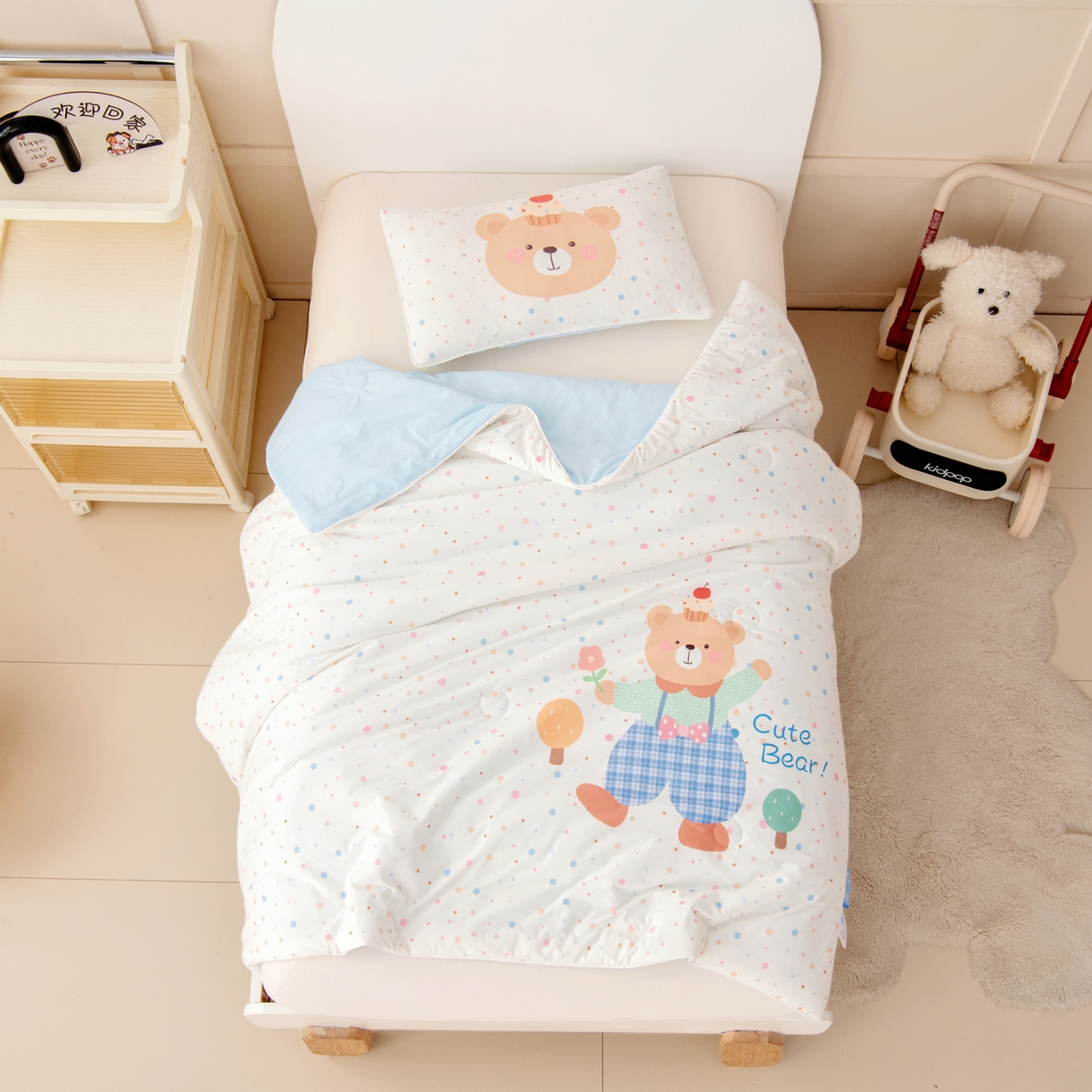 91家纺网 家纺一手货源 找家纺 御棉坊 御棉坊2026清爽A类凉感幼儿园夏凉被宝宝午睡薄被子儿童空调被夏被 绅士小熊