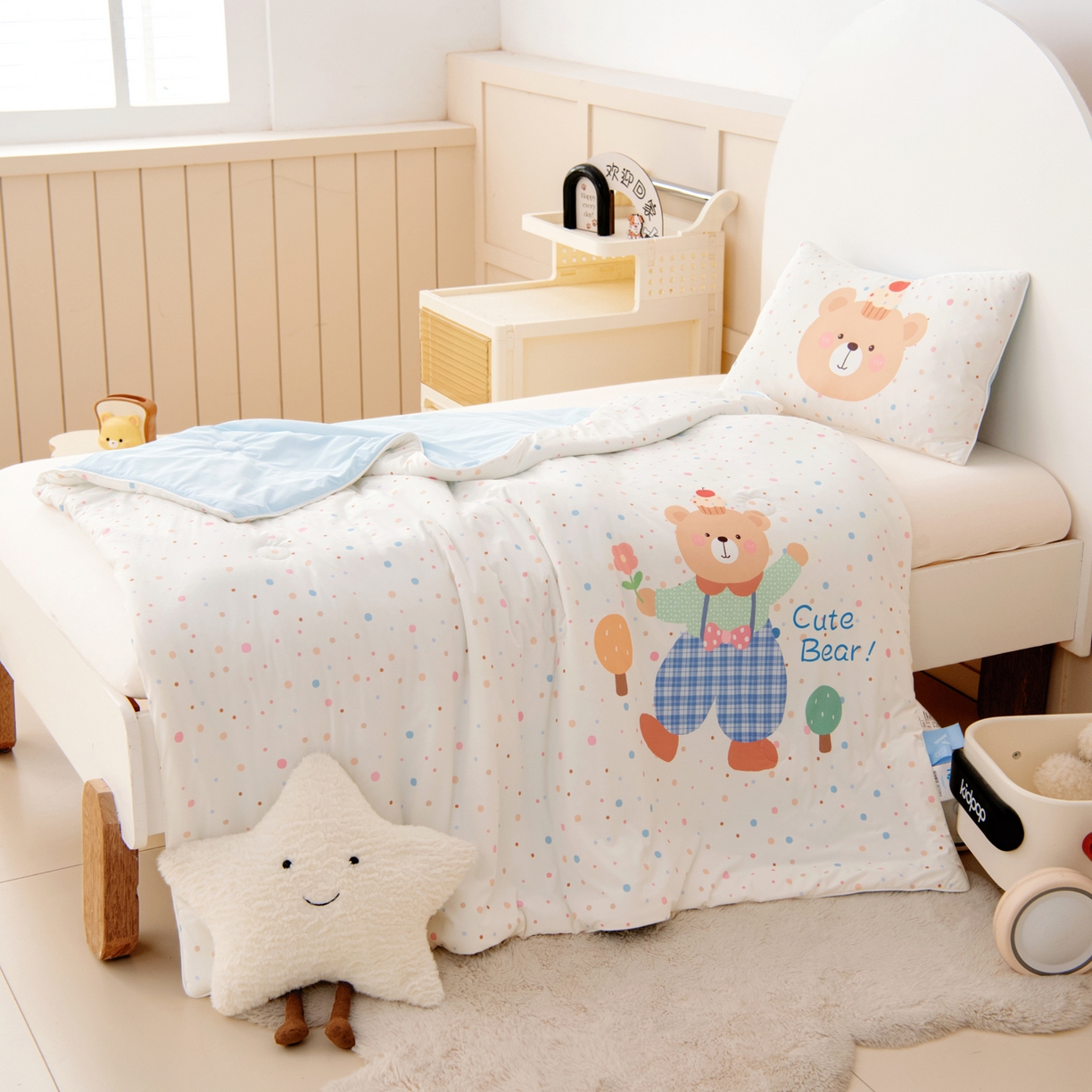 91家纺网 家纺一手货源 找家纺 御棉坊 御棉坊2026清爽A类凉感幼儿园夏凉被宝宝午睡薄被子儿童空调被夏被 绅士小熊