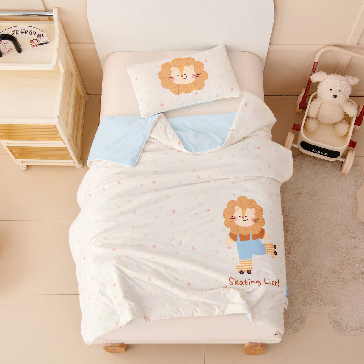 91家纺网 家纺一手货源 找家纺 御棉坊 御棉坊2026清爽A类凉感幼儿园夏凉被宝宝午睡薄被子儿童空调被夏被 轮滑小狮