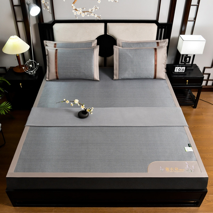 91家纺网 家纺一手货源 找家纺 小牛席业 2026新款薰衣草冰藤席系列（冰藤席面）凉席藤席冰藤双面席冰丝席竹席凉席空调席草席三件套 薰衣草清香冰藤席-浅蓝