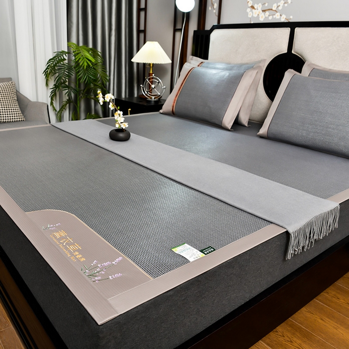 小牛席业 2026新款薰衣草冰藤席系列（冰藤席面）凉席藤席冰藤双面席冰丝席竹席凉席空调席草席三件套 薰衣草清香冰藤席-浅蓝