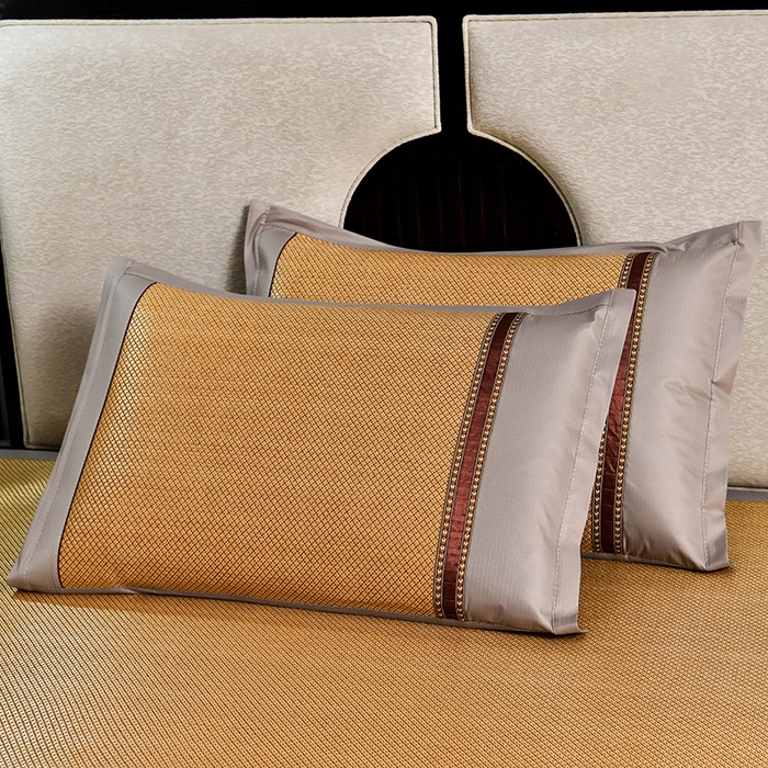 91家纺网 家纺一手货源 找家纺 小牛席业 2026新款薰衣草冰藤席系列（冰藤席面）凉席藤席冰藤双面席冰丝席竹席凉席空调席草席三件套 薰衣草清香冰藤席-金色