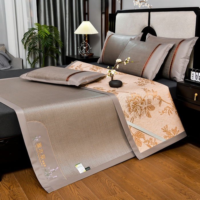 91家纺网 家纺一手货源 找家纺 小牛席业 2026新款薰衣草冰藤席系列（冰藤席面）凉席藤席冰藤双面席冰丝席竹席凉席空调席草席三件套 薰衣草清香冰藤席-香槟