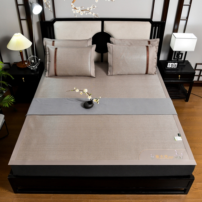 91家纺网 家纺一手货源 找家纺 小牛席业 2026新款薰衣草冰藤席系列（冰藤席面）凉席藤席冰藤双面席冰丝席竹席凉席空调席草席三件套 薰衣草清香冰藤席-香槟