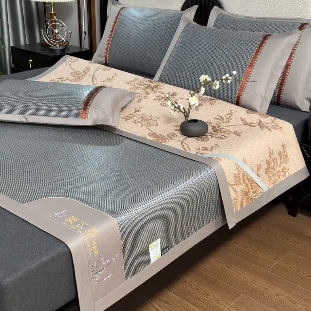 91家纺网 家纺一手货源 找家纺 （总）小牛席业 2026新款薰衣草冰藤席系列（冰藤席面）凉席藤席冰藤双面席冰丝席竹席凉席空调席草席三件套