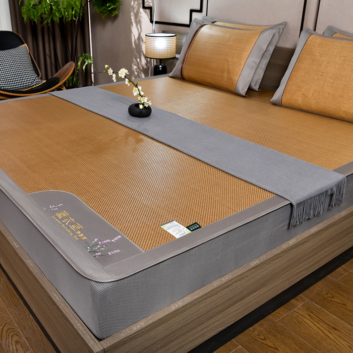 小牛席业 2026新款薰衣草冰藤席系列-床笠款（冰藤席面）凉席藤席冰藤双面席冰丝席竹席凉席空调席草席三件套 薰衣草清香冰藤席-床笠款（金色）