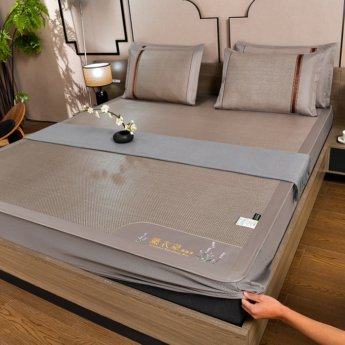 91家纺网 家纺一手货源 找家纺 小牛席业 2026新款薰衣草冰藤席系列-床笠款（冰藤席面）凉席藤席冰藤双面席冰丝席竹席凉席空调席草席三件套 薰衣草清香冰藤席-床笠款（香槟）