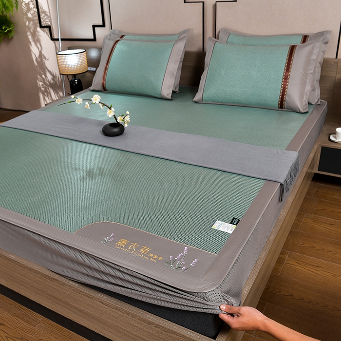 91家纺网 家纺一手货源 找家纺 小牛席业 2026新款薰衣草冰藤席系列-床笠款（冰藤席面）凉席藤席冰藤双面席冰丝席竹席凉席空调席草席三件套 薰衣草清香冰藤席-床笠款（绿色）