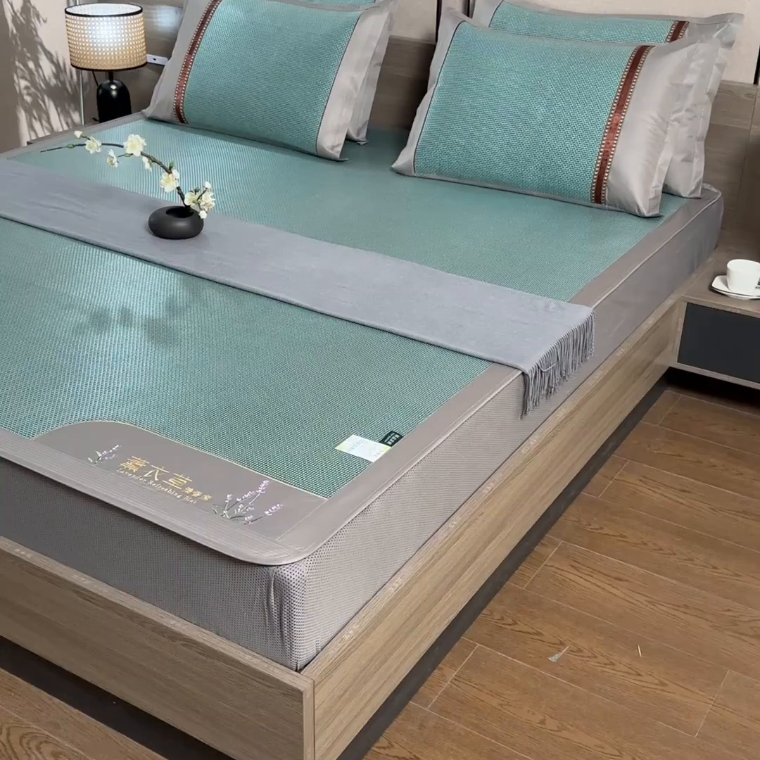 91家纺网 家纺一手货源 找家纺 小牛席业 2026新款薰衣草冰藤席系列-床笠款（冰藤席面）凉席藤席冰藤双面席冰丝席竹席凉席空调席草席三件套 薰衣草清香冰藤席-床笠款（绿色）