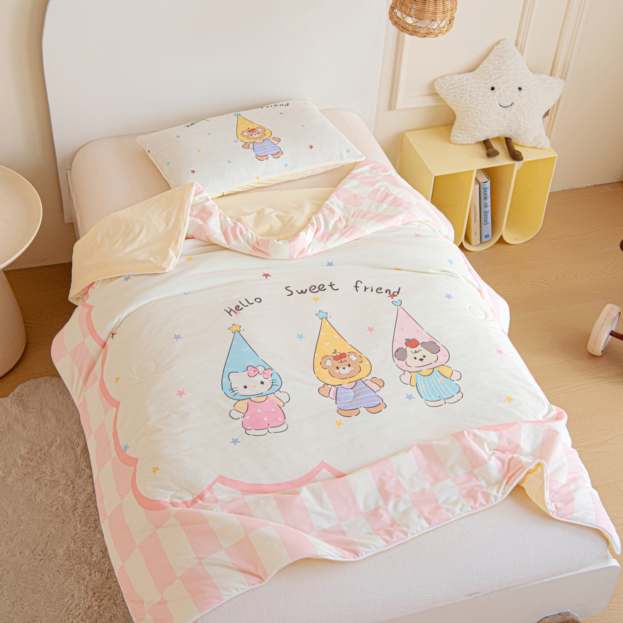 91家纺网 家纺一手货源 找家纺 御棉坊 御棉坊2026萌趣A类凉感幼儿园夏凉被宝宝午睡薄被子儿童空调被夏被 三小只