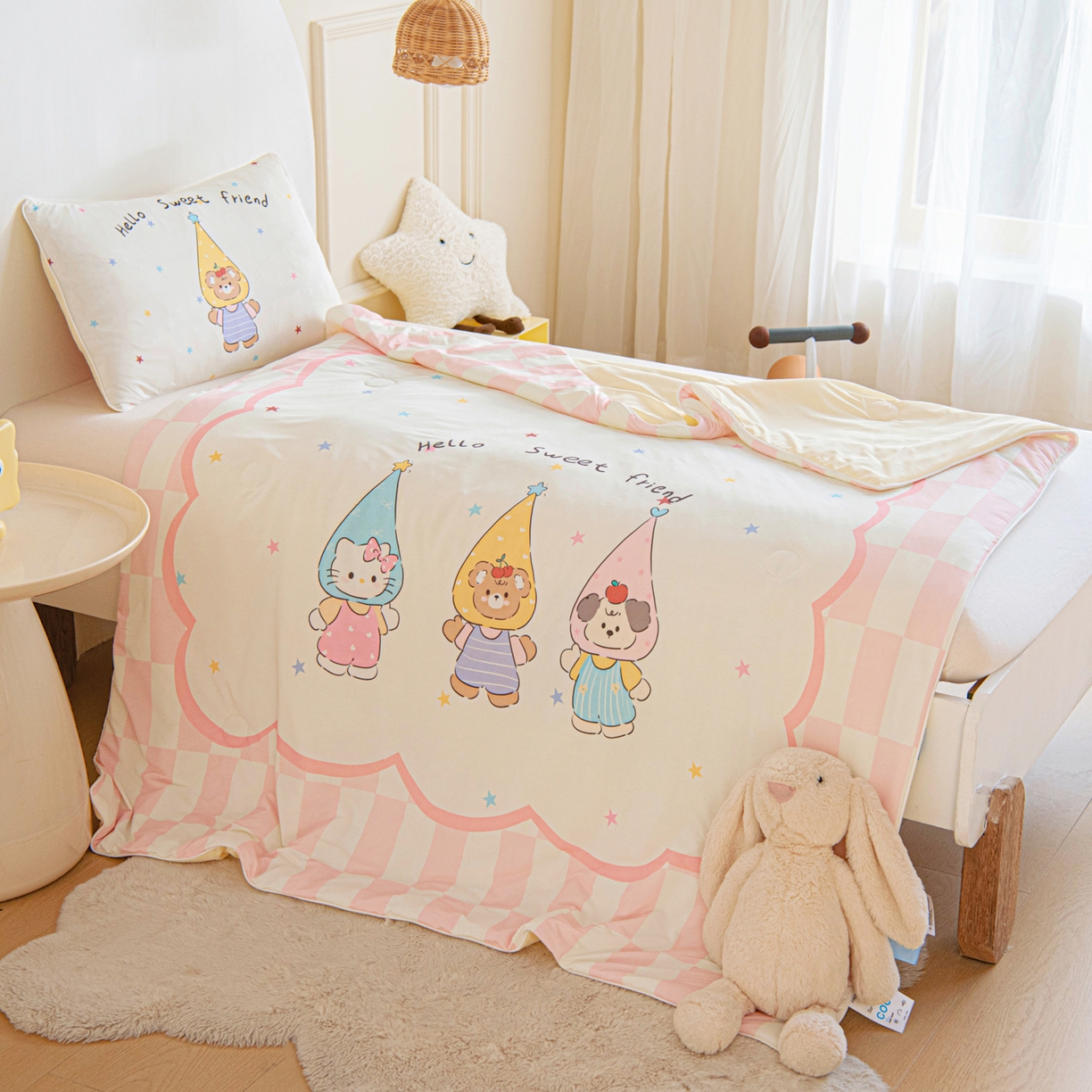 91家纺网 家纺一手货源 找家纺 御棉坊 御棉坊2026萌趣A类凉感幼儿园夏凉被宝宝午睡薄被子儿童空调被夏被 三小只