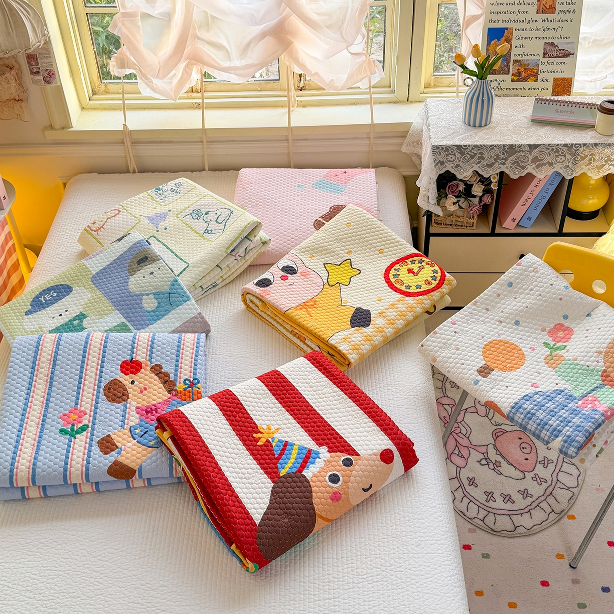 91家纺网 家纺一手货源 找家纺 梵克保罗 2026新款金豆豆床盖A类针织棉印花大版卡通床盖三四件套 花仙子