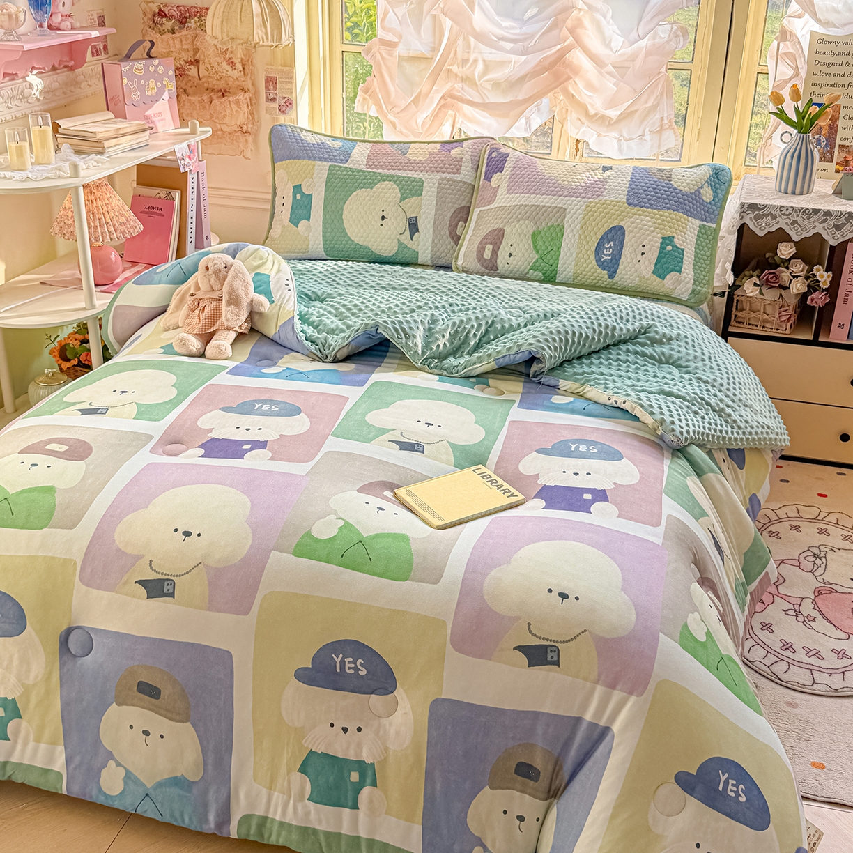 梵克保罗 2026新款金豆豆床盖A类针织棉印花大版卡通床盖三四件套 大头贴