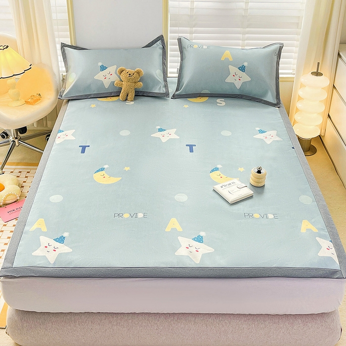 91家纺网 家纺一手货源 找家纺 金盛纺 2025新款A类数码印花冰丝席-床席款星辰-兰-床席款