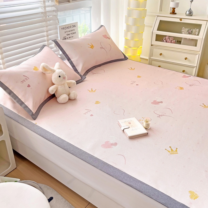 91家纺网 家纺一手货源 找家纺 金盛纺 2025新款A类数码印花冰丝席-床席款爱心-床席款