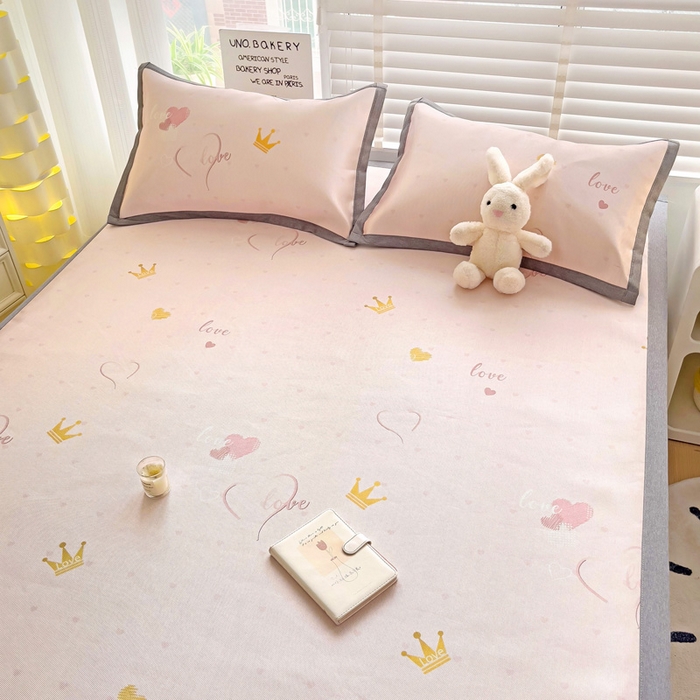 91家纺网 家纺一手货源 找家纺 金盛纺 2025新款A类数码印花冰丝席-床席款爱心-床席款