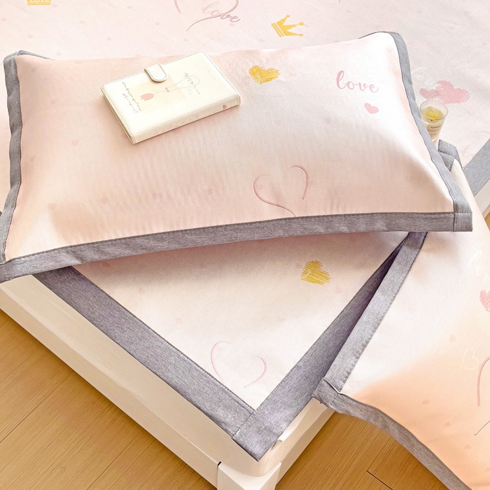 91家纺网 家纺一手货源 找家纺 金盛纺 2025新款A类数码印花冰丝席-床席款爱心-床席款