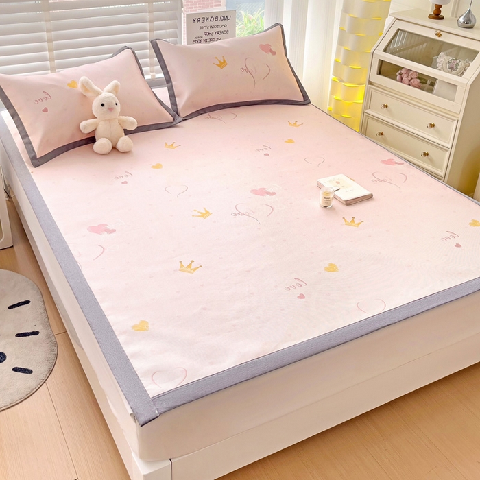 91家纺网 家纺一手货源 找家纺 金盛纺 2025新款A类数码印花冰丝席-床席款爱心-床席款