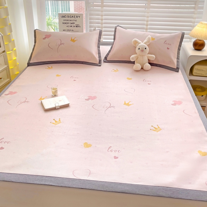 91家纺网 家纺一手货源 找家纺 金盛纺 2025新款A类数码印花冰丝席-床席款爱心-床席款