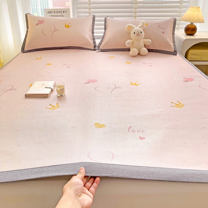 91家纺网 家纺一手货源 找家纺 金盛纺 2025新款A类数码印花冰丝席-床席款爱心-床席款