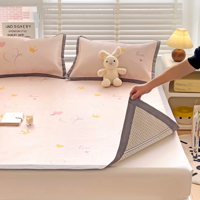 91家纺网 家纺一手货源 找家纺 金盛纺 2025新款A类数码印花冰丝席-床席款爱心-床席款