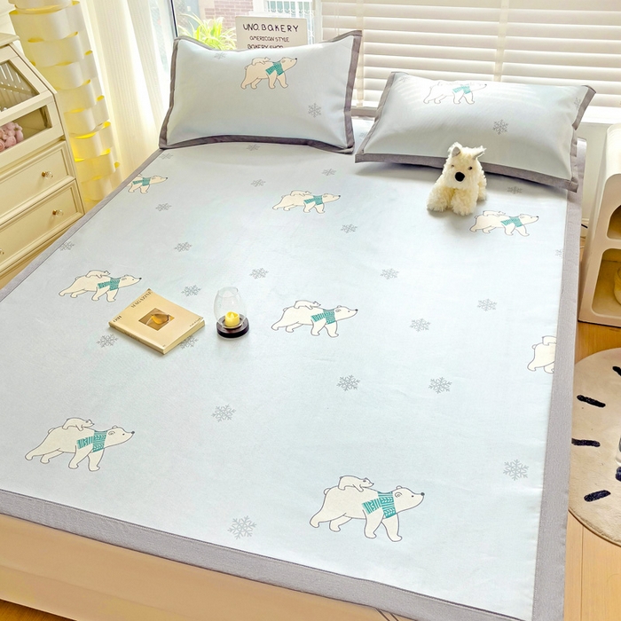 91家纺网 家纺一手货源 找家纺 金盛纺 2025新款A类数码印花冰丝席-床席款北极熊-床席款