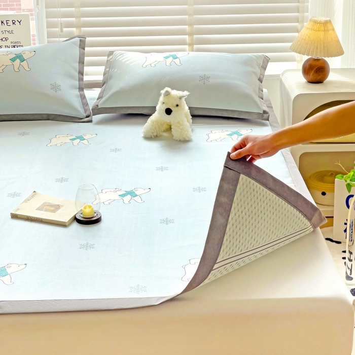 91家纺网 家纺一手货源 找家纺 金盛纺 2025新款A类数码印花冰丝席-床席款北极熊-床席款