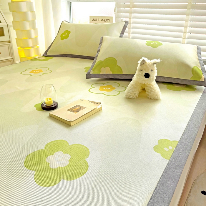 91家纺网 家纺一手货源 找家纺 金盛纺 2025新款A类数码印花冰丝席-床席款春意-床席款