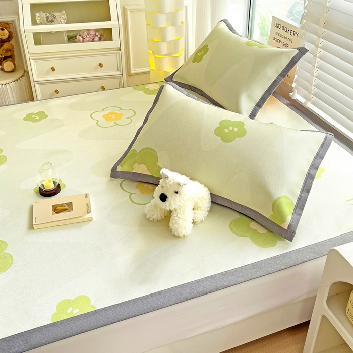 91家纺网 家纺一手货源 找家纺 金盛纺 2025新款A类数码印花冰丝席-床席款春意-床席款