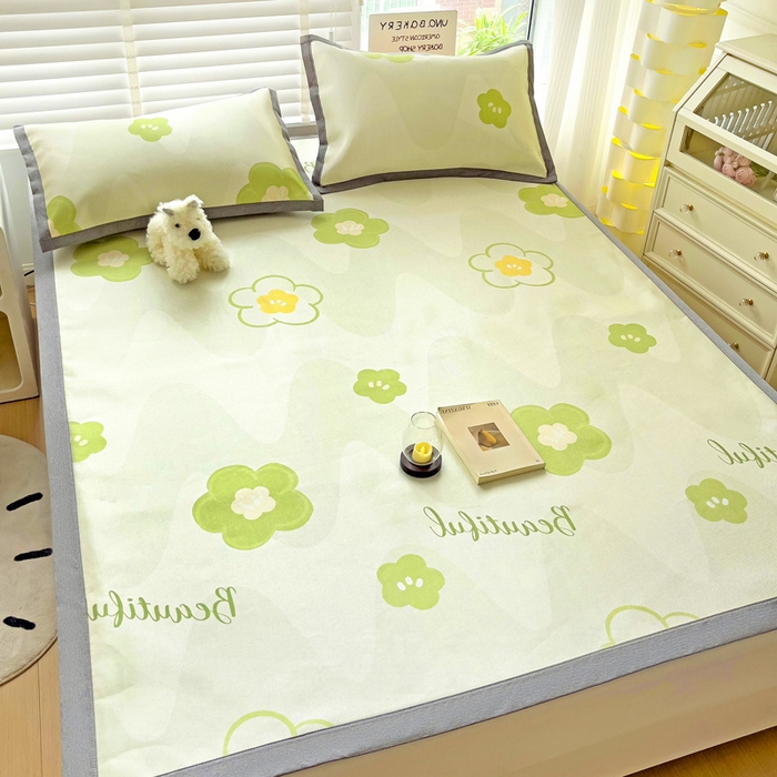 91家纺网 家纺一手货源 找家纺 金盛纺 2025新款A类数码印花冰丝席-床席款春意-床席款