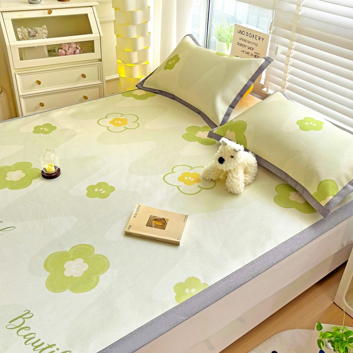 91家纺网 家纺一手货源 找家纺 金盛纺 2025新款A类数码印花冰丝席-床席款春意-床席款