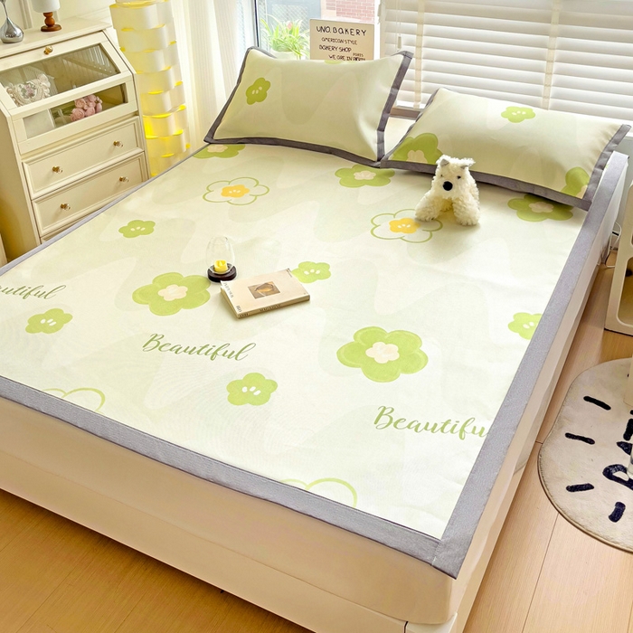 91家纺网 家纺一手货源 找家纺 金盛纺 2025新款A类数码印花冰丝席-床席款春意-床席款