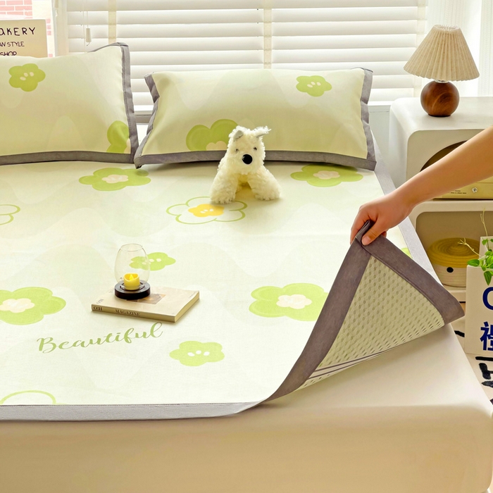 91家纺网 家纺一手货源 找家纺 金盛纺 2025新款A类数码印花冰丝席-床席款春意-床席款