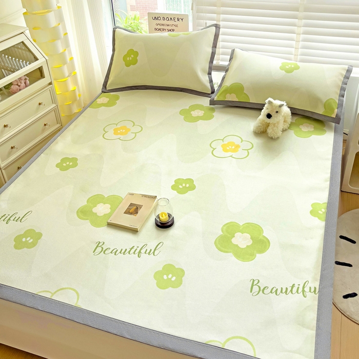 91家纺网 家纺一手货源 找家纺 金盛纺 2025新款A类数码印花冰丝席-床席款春意-床席款